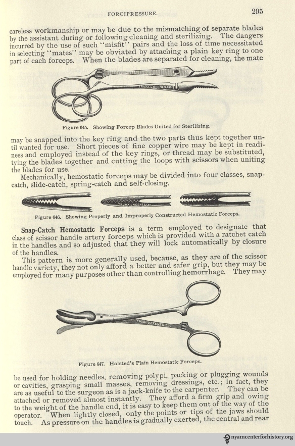 Forceps. From Charles Truax’s The Mechanics of Surgery, ed. James M. Edmonson (1899; reprint ed., San Francisco: Norman Publishing, 1988). Click to enlarge.