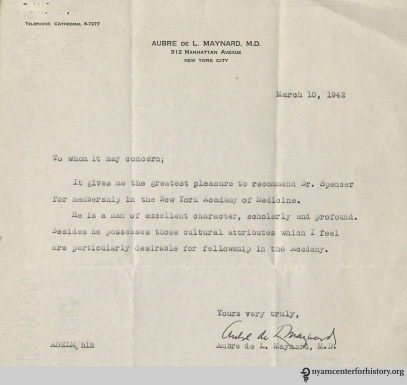 Dr. Aubre De L. Maynard's recommendation letter of Dr. Spencer.