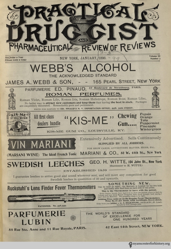 The cover of The Practical Druggist and Review of Reviews, volume 3, number 1, January 1898.