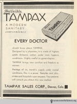 Tampax ad in the Journal of the American Medical, volume 106, number 1, January 4, 1936. Click to enlarge. Association, vol. 106, number 15, April 11, 1936. Click to enlarge.