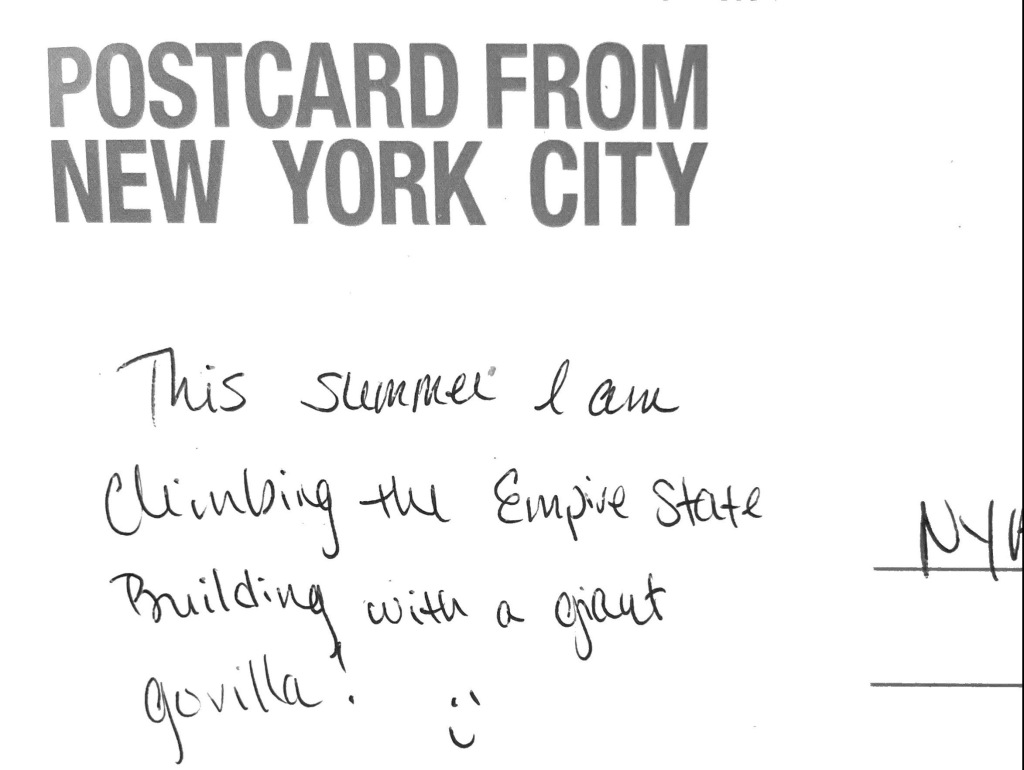 A response that reads "This summer I am climbing the Empire State Building with a giant gorilla." 